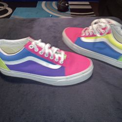 Vans Old Skool Neon Color-Block Skate Shoe - Pink / Purple / Yellow