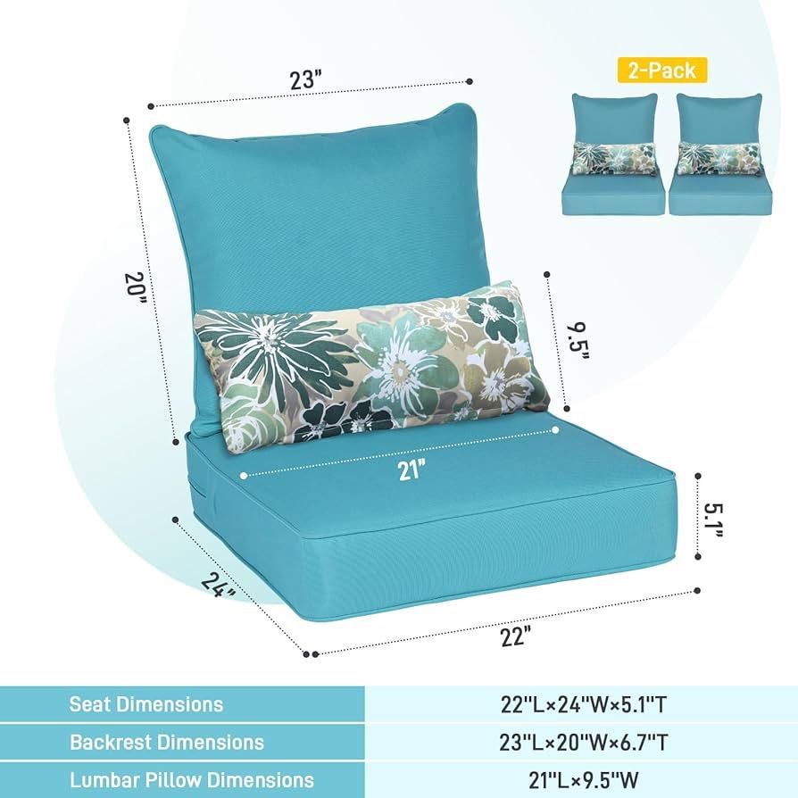 Outdoor Chair Cushion, 22 x 24 Inch Water Resistant, Fade - Main Image