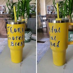 40 oz. Tumbler with saying (Thankful, Grateful, Blessed)