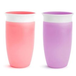 Munchkin Sippy Cups For Toddlers Spill Proof Miracle 360 Cup, 10 Ounce, 2 Pack, Pink/Purple