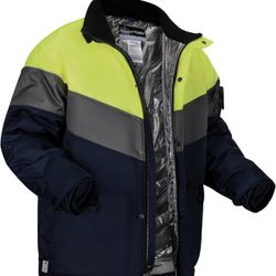 Ergodyne Insulated Freezer Jacket-Heat Reflective Lining Size: XL  Main Shell Fabric (Navy / Gray): 100% Nylon. Lime Contrast Shell Fabric: 100% Polye