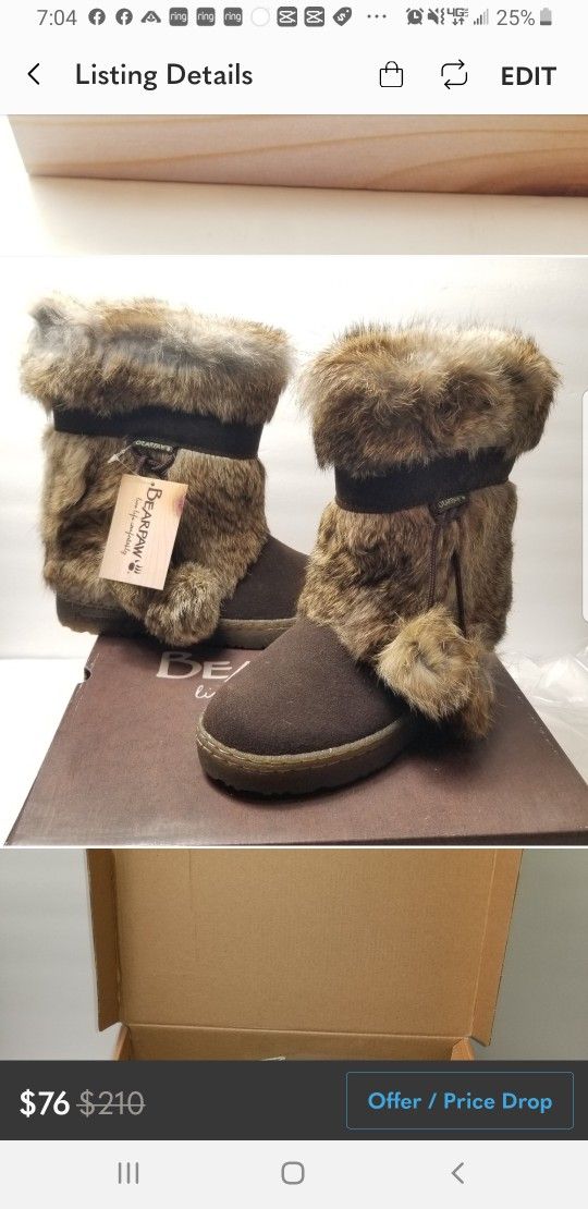 Bearpaw Tama ll Chocolate Real Fur Tassle Shedding Winter Shearling Boots NIB