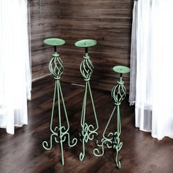 Tall Green Metal Candle Holders 