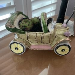 Perfect Succulent Planter- Ceramic Car Relpo planter YS1080 car jalopy ceramic tan, pink, green, gold
