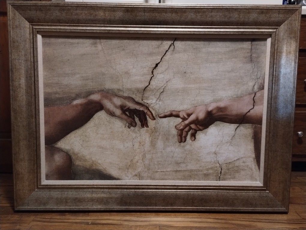 Large Framed Art Print of Michelangelo's " Creation of Adam"