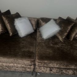 Two Pice Brown Section Furniture With 6 Brown Pillows White Pillows Not Included.  $500