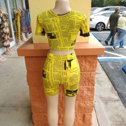 Yellow  Shorts Dress Sets 25$