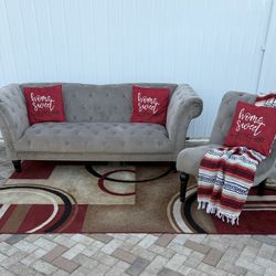 Beautiful American signature velvet sofa and armchair set. Like new!! Delivery available for an additional cost!