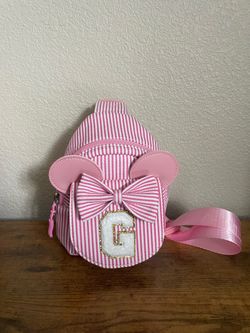Mini Mouse Ear Backpack Pink Striped Letter G