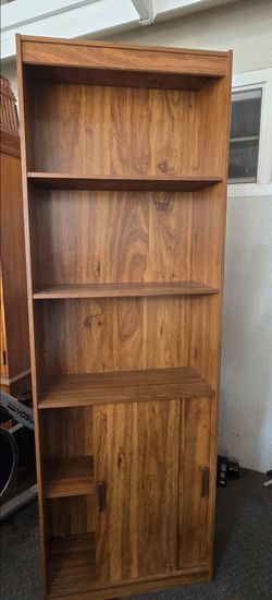 Tall Wood Bookcase with Cabinet