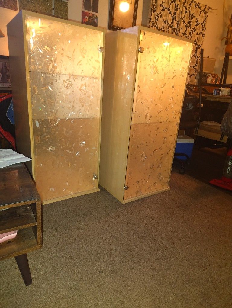 Two Wall Units Glass Mirror Inside Shelf's Glass Top Inside For Sale 180.00 Great Condition