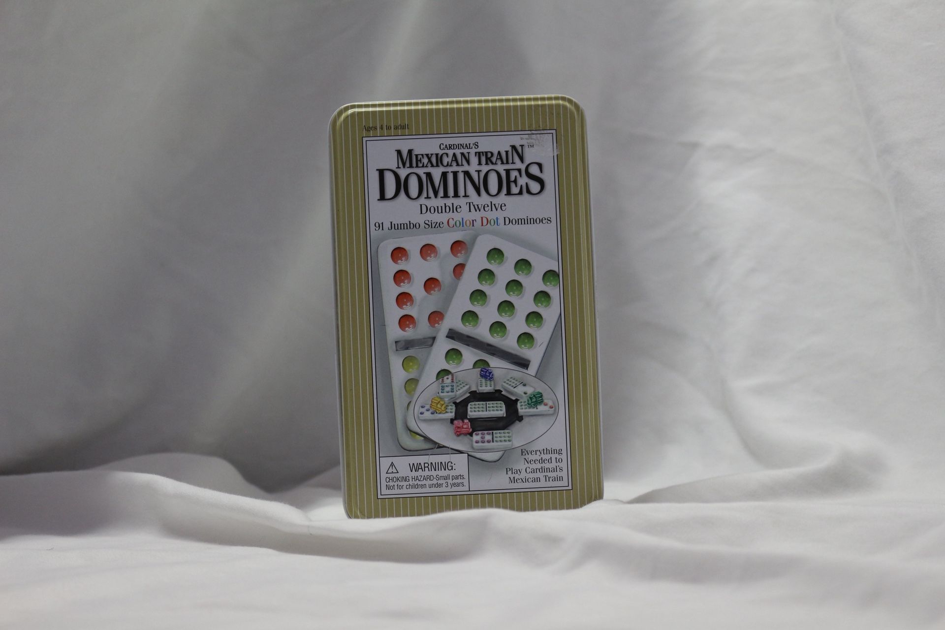 Mexican Train Dominoes Double 12 Jumbo Color Dot Set in Tin by Cardinal