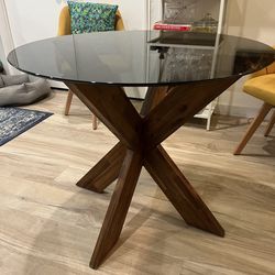 Wood And Glass Top 36” Round Bistro Table