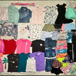 Bundle of 50 girls size medium 7/8 summer clothes, swim, shorts, tops, belts etc