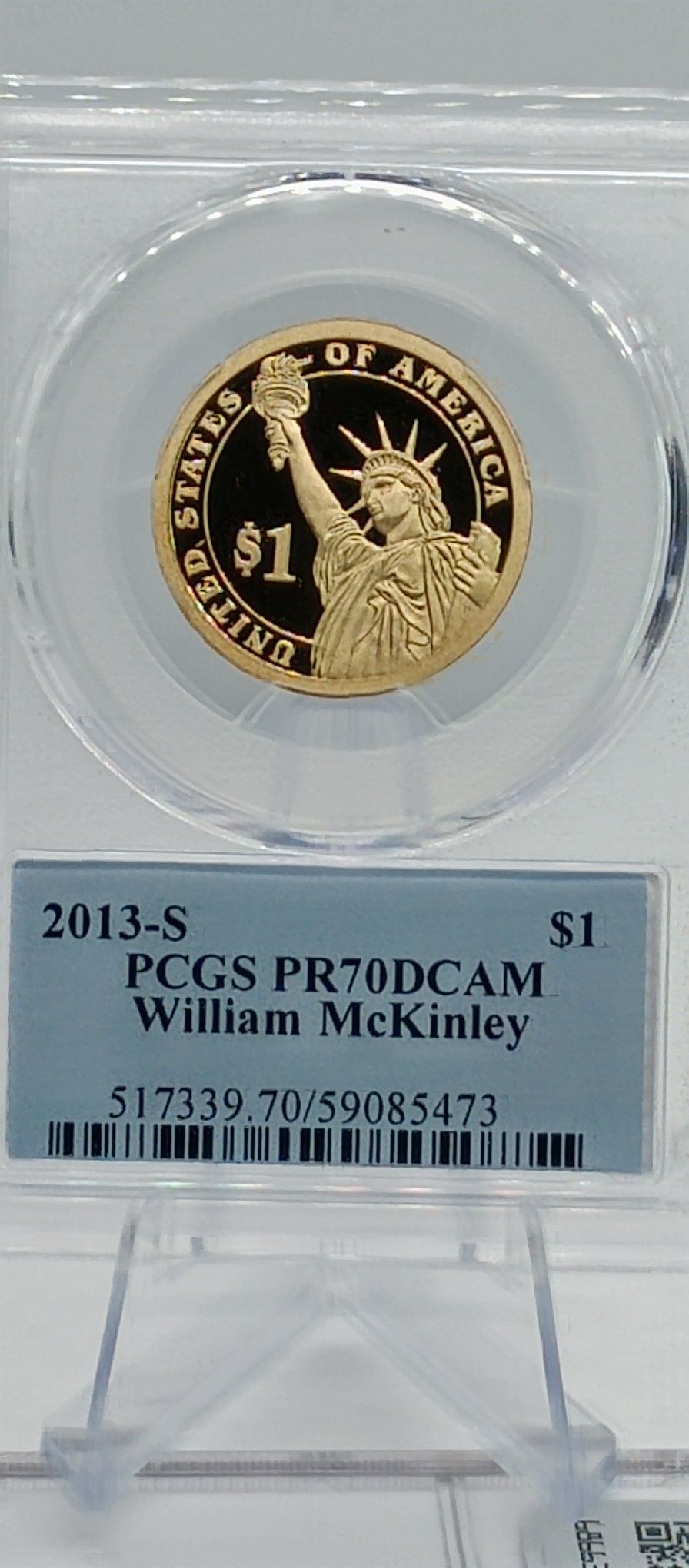 PR70DCAM _2013 S $1 William McKinley Dollar PCGS Transparent Pricing #473