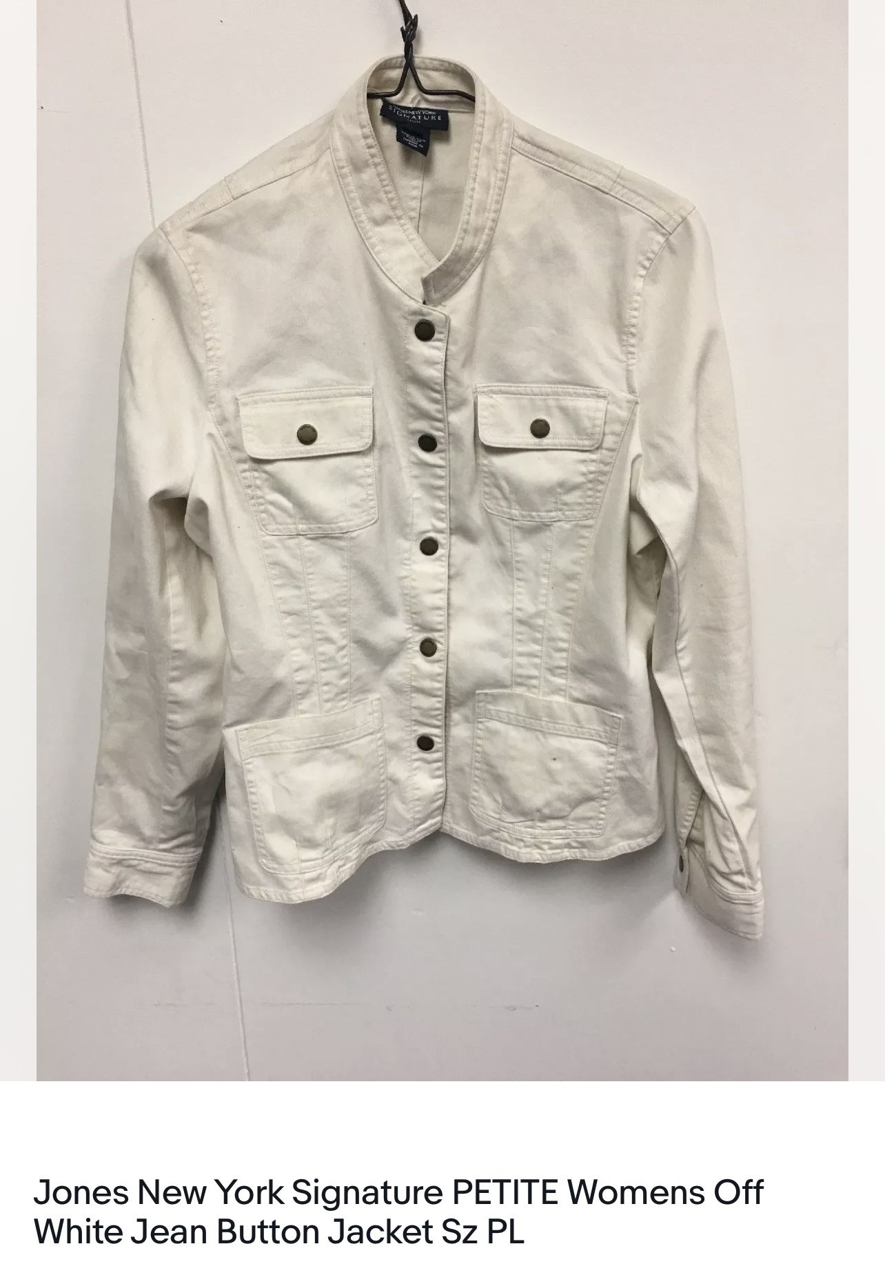 Jones New York Signature PETITE Womens Off White Jean Button Jacket Sz PL