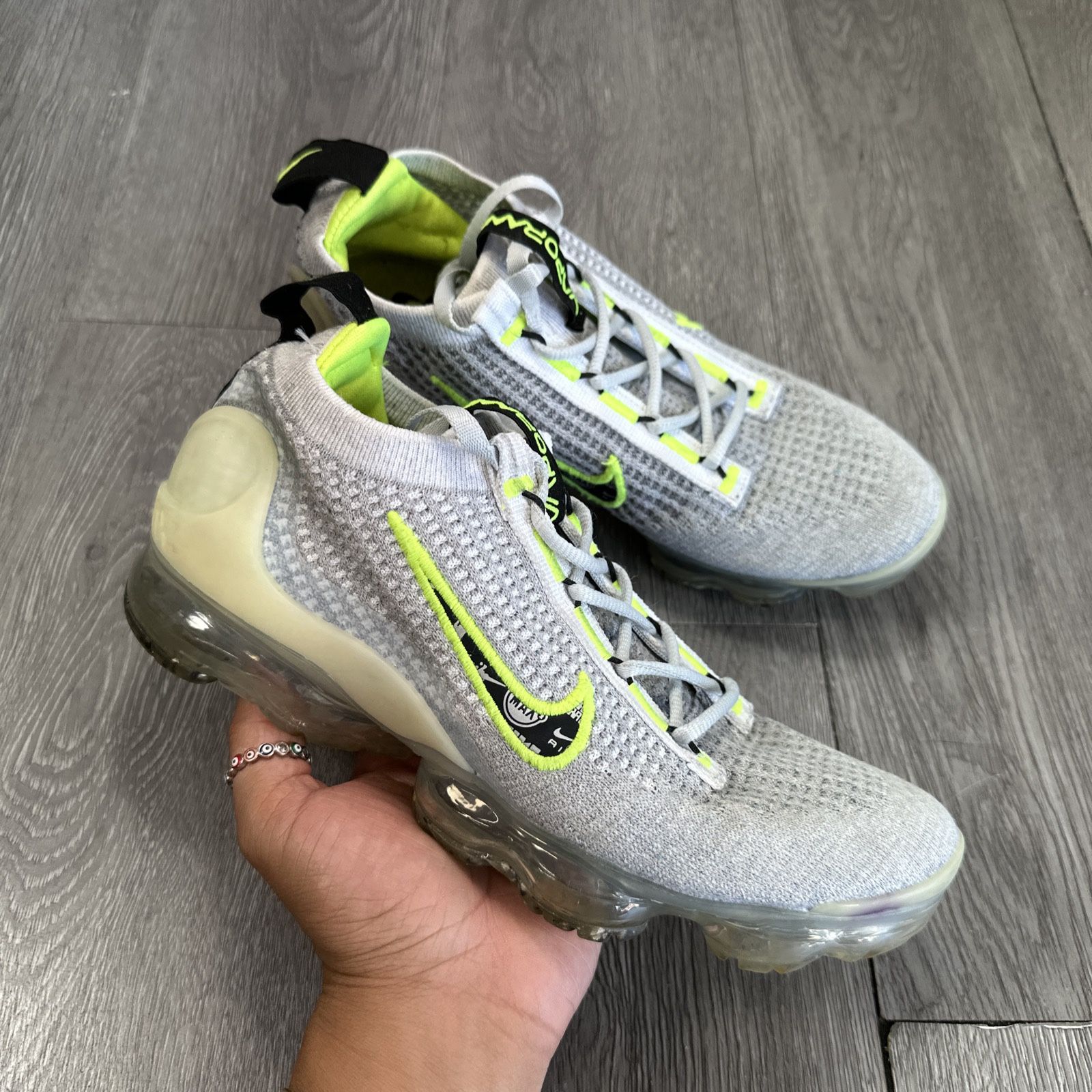 Nike VaporMax 2021 Flyknit Women's Youth Gray Green Volt