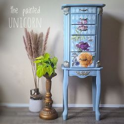 Painted Floral Jewelry Armoire with Drawers
