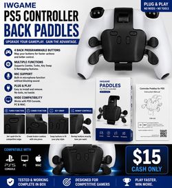 IWGAME PS5 Controller Back Paddles – Programmable Buttons – Tested Complete – $15