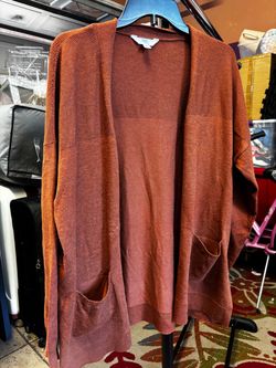 Rust Orange Open Front Knit Cardigan