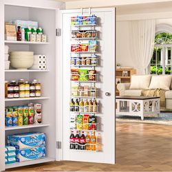 EVERIE Over the Door Pantry Organizer, 9-Tier Heavy Duty Door Storage Rack with Solid Bottom Baskets, Stable No-Bumping Design, Adjustable Hanging She