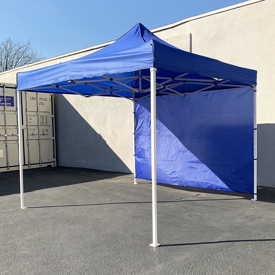 (NEW) $120 Heavy Duty Canopy 10x10 FT with (1) Sidewall, Ez Popup Outdoor Party Tent Patio Shelter, Carry Bag