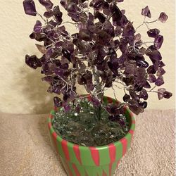 New, Price Firm, 11-inch Amethyst Money Tree Chakra Healing Gemstones in a Flower Pot