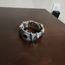 Vintage KING STAR Blue Leather & Gold Studded Cuff Bracelet