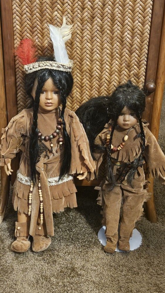 Two Indian Porcelain Indian Dolls