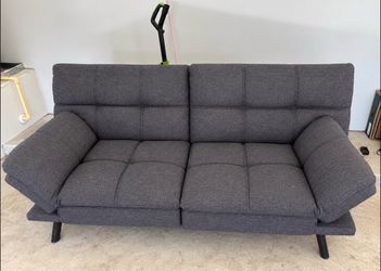 Gray Tufted Fabric Futon Sofa