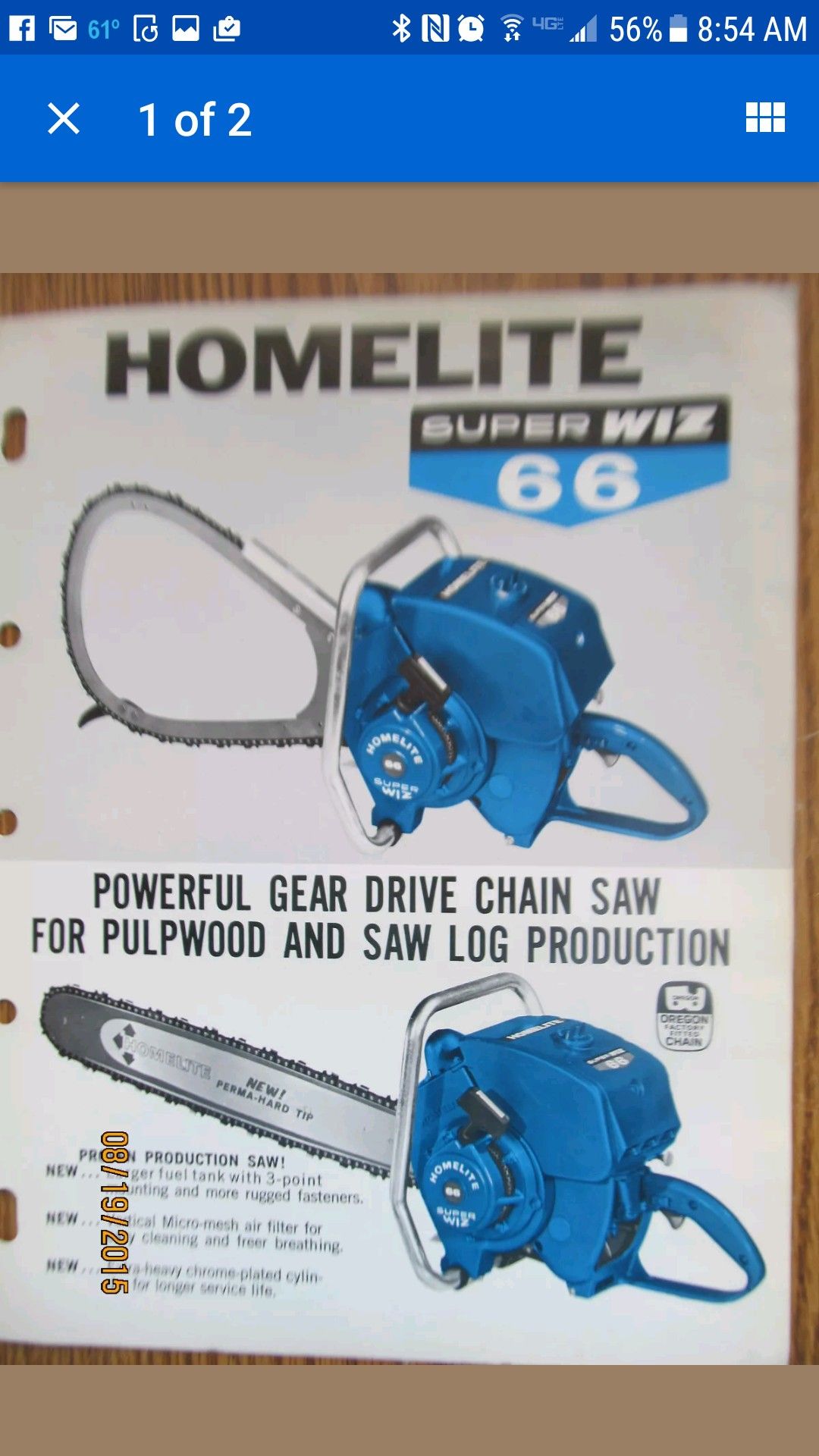 Vintage Homelite Super Wiz 66 Chainsaw.