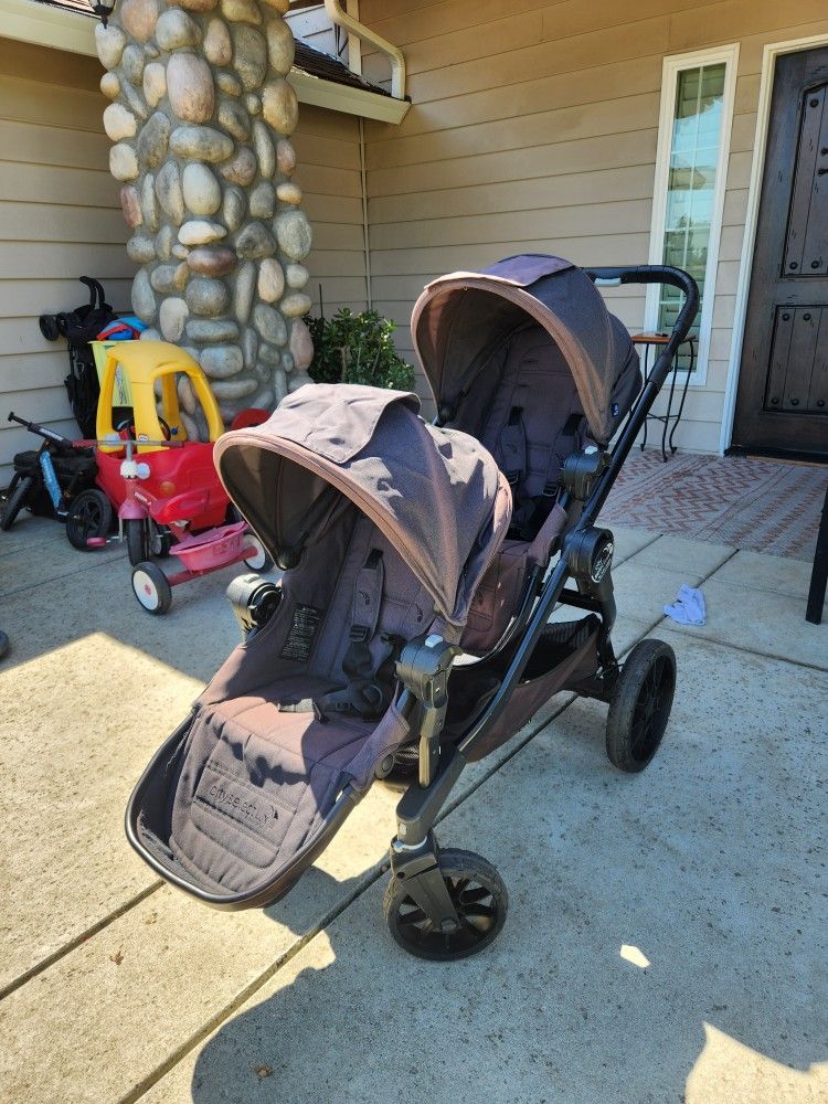 Baby Jogger City Select Double Stroller W/ Car Seat And Toddler Bench Attatchments