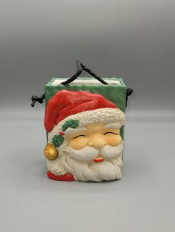 Vintage Christmas Decor Santa Face Gift Bag Ceramic Candy or Nuts Holder 6" Tall