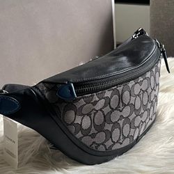 Coach Signature Canvas Black Belt Bag / Fanny Pack - Blue
