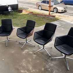 🔥 Allermuir Phould Swivel Chairs – Walnut & Black Leather – Collectible – $800 OBO or $1200/set