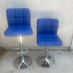 Adjustable bar/counter height 360 swivel blue faux leather stools