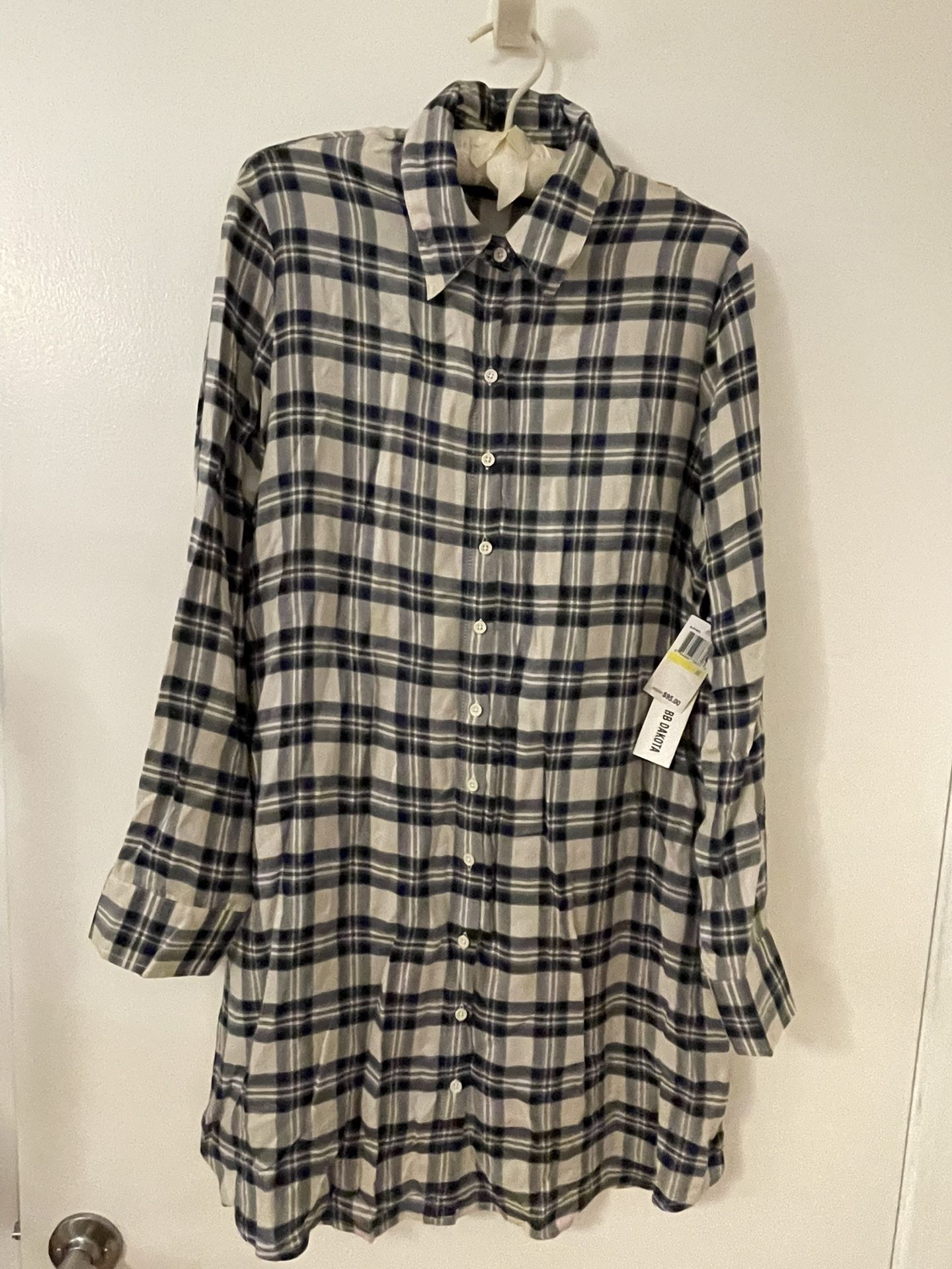 NEW! BB Dakota Blue & Grey Plaid Button Long Sleeve Shirt