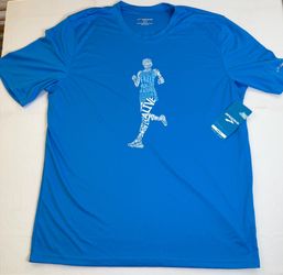 Brooks Running Shirt Mens XXL Blue Equilibrium Technology Athletic Tee Graphic