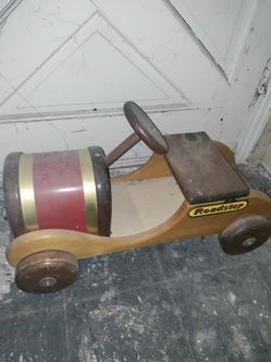 Vintage Wooden Ride-On Toy Roadster Car - 24in. Length