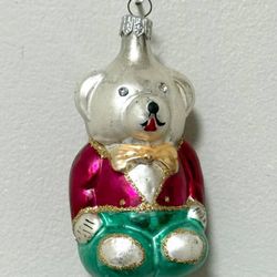 Vintage Ges Gesch West Germany Hand Painted Blown Mercury Glass Ted Bear Christmas Ornament Decor