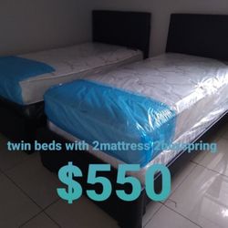 $550 🇺🇲 For 2 Twin Bed Frame With Mattress And Boxspring Brand New Free Delivery 