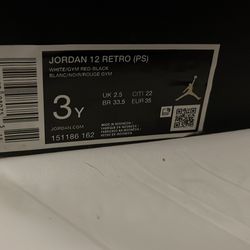 Jordan 12 Retro Black and White Size 3Y