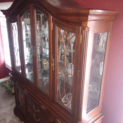 Real wood and glass Fine China Cabinet with China $2 obo