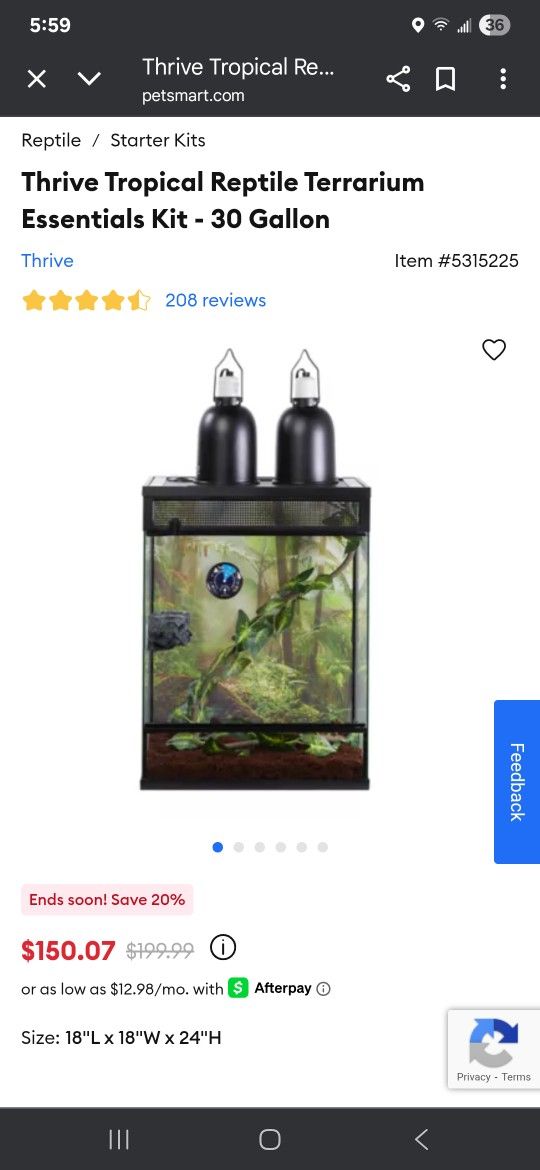 Thrive Tropical Reptile Terrarium Essentials Kit 30 Gallon