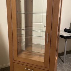 Wooden Curio Display Case With Lights 