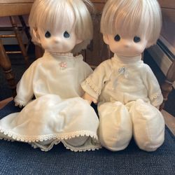 Vintage 14” Precious Moments Boy and Girl Dolls, EC