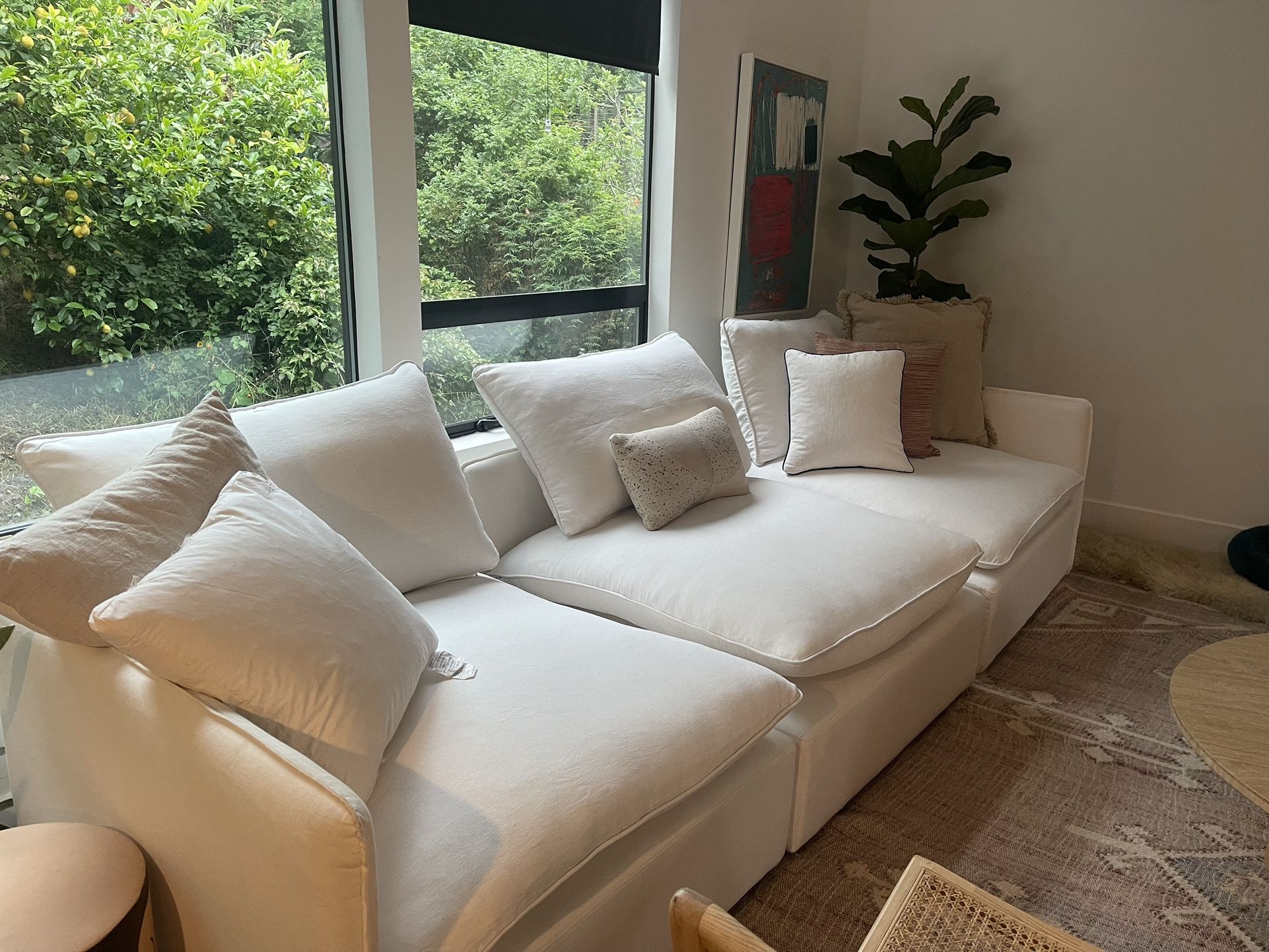 CB2 LUMIN 4-PIECE MODULAR SNOW WHITE PERFORMANCE FABRIC SECTIONAL SOFA