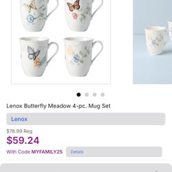 Lennox Butterfly Pattern Tea/Coffee Mugs