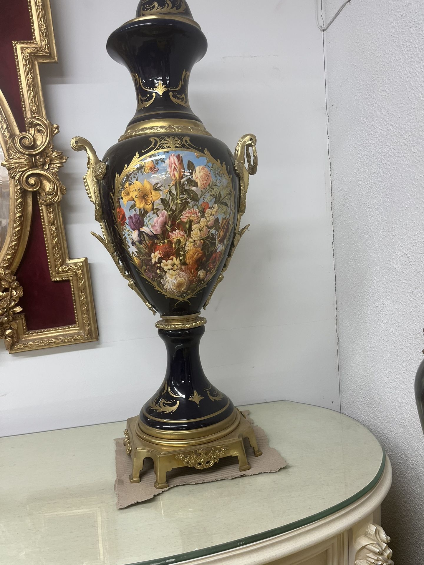 Fine Quality Porcelain And Brass Vase ,flowers both sides. 1500 each