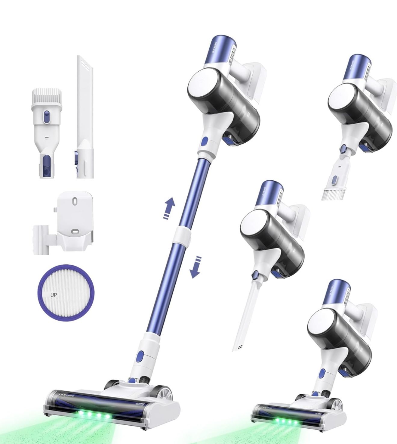 Ultenic U10 Ultra Cordless Stick Vacuum Cleaner, 450W Motor, 30KPa Suction, Max 40mins Runtime, Anti-Tangle Brush, 1L Dustbin Capacity, Stick Vacuum f